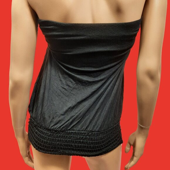 Y2K Studded Top Black Strapless Brown Faux Belt Size XS Goth Grunge Fairy Gyaru - Picture 5 of 8